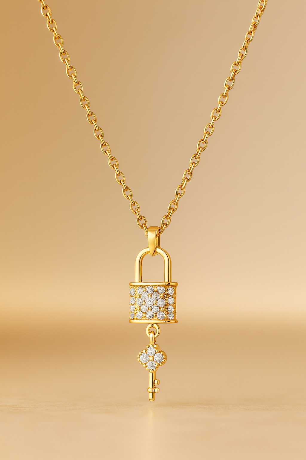 Gold Plated Lock and Key Necklace