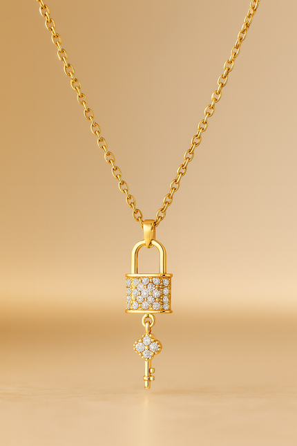 Gold Plated Lock and Key Necklace
