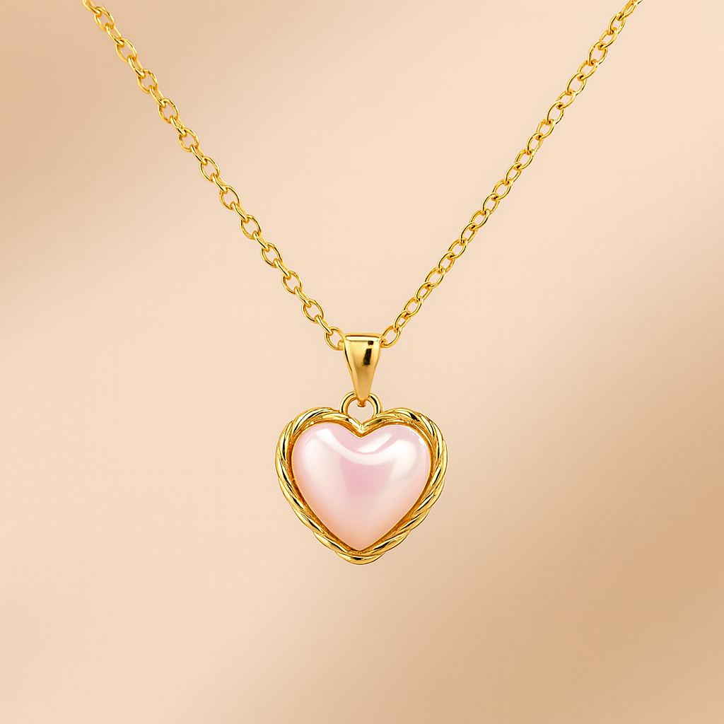 Gold Plated Pink Heart Necklace