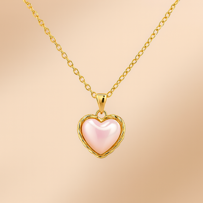Gold Plated Pink Heart Necklace