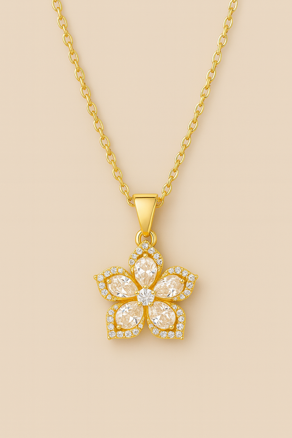 Gold Plated Flower Crystal Necklace