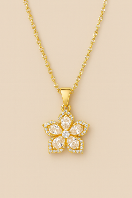 Gold Plated Flower Crystal Necklace