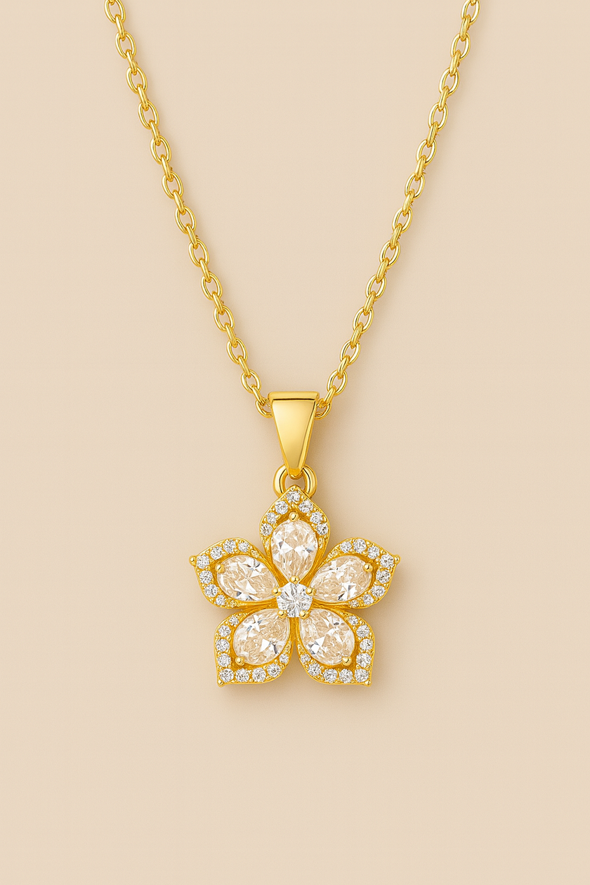 Gold Plated Flower Crystal Necklace