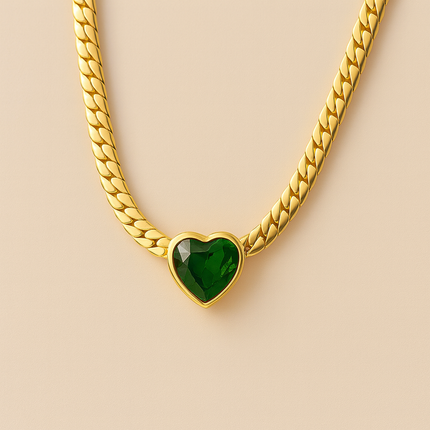 Gold Plated Green Heart Necklace
