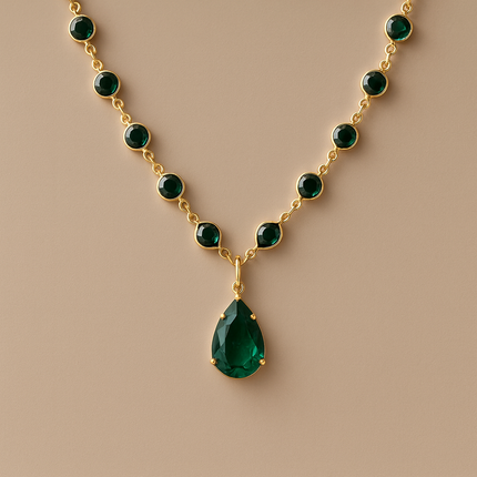 Emerald Teardrop Rhinestone Necklace