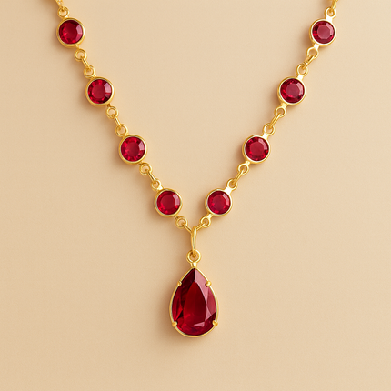 Ruby Teardrop Rhinestone Necklace