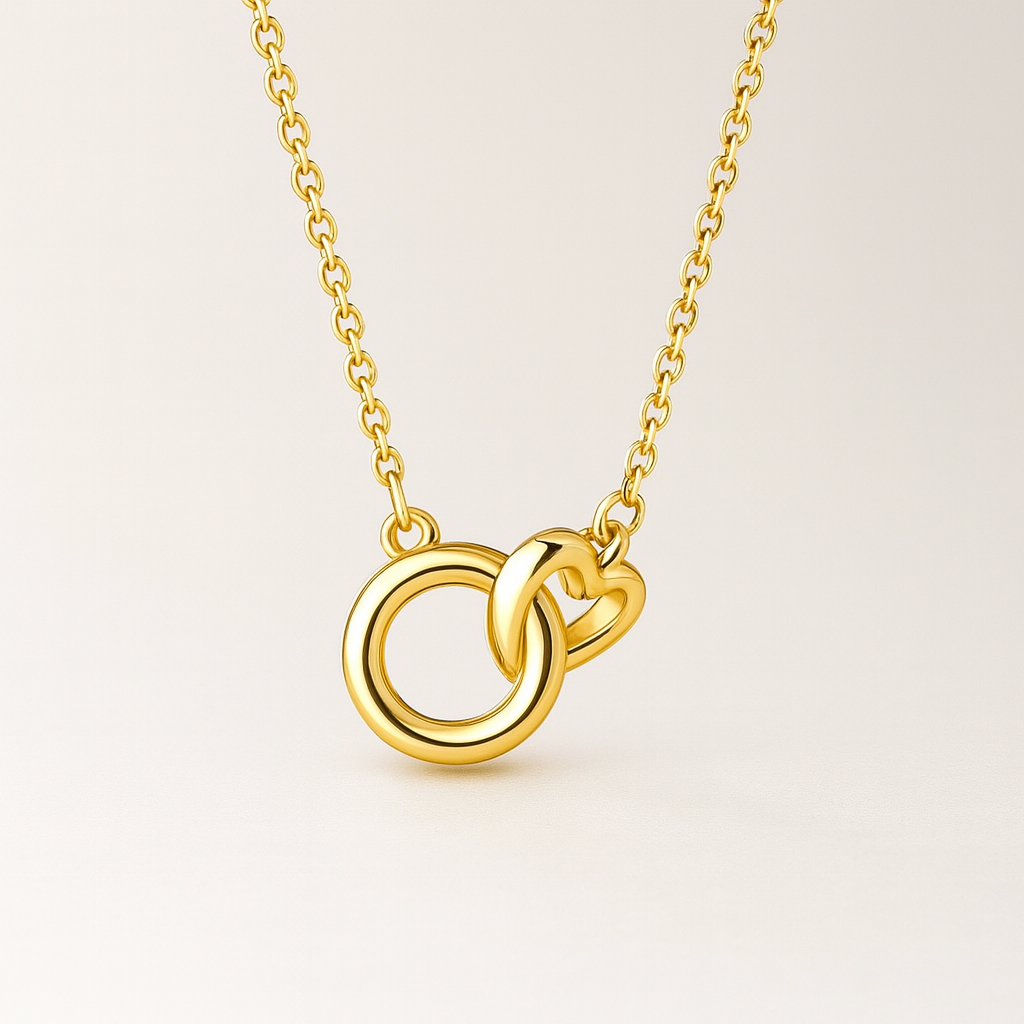 Gold Plated Interlocking Heart & Circle Necklace