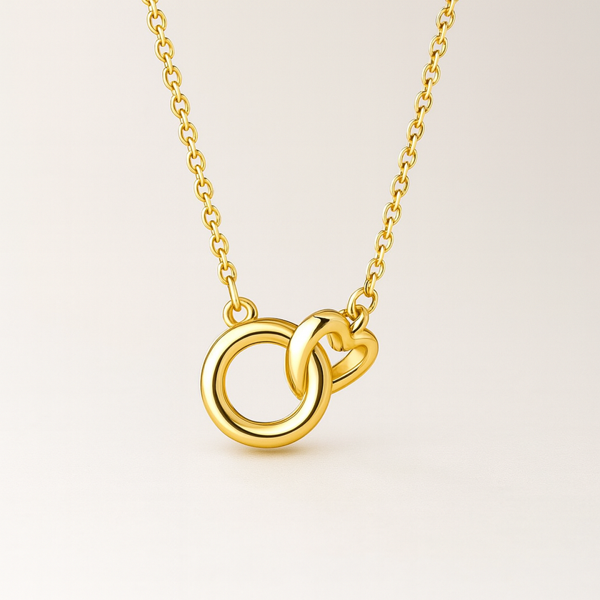 Gold Plated Interlocking Heart & Circle Necklace
