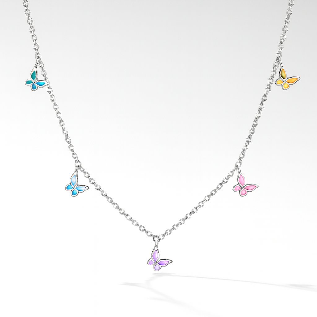 Silver Colorful Butterfly Charm Necklace