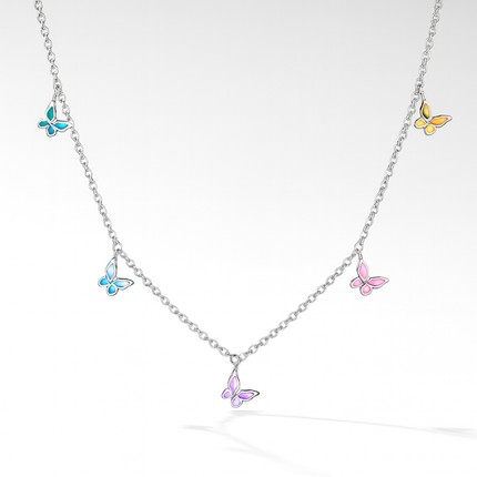 Silver Colorful Butterfly Charm Necklace