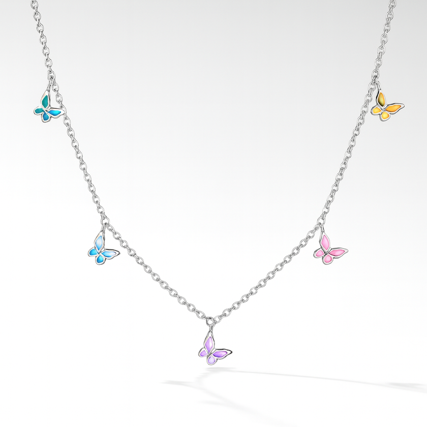Silver Colorful Butterfly Charm Necklace