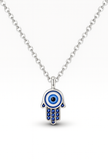 Silver Evil Eye Hamsa Hand Necklace