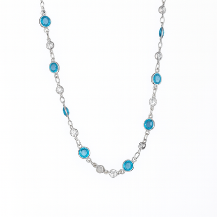 Blue Crystal Geometric Chain Necklace