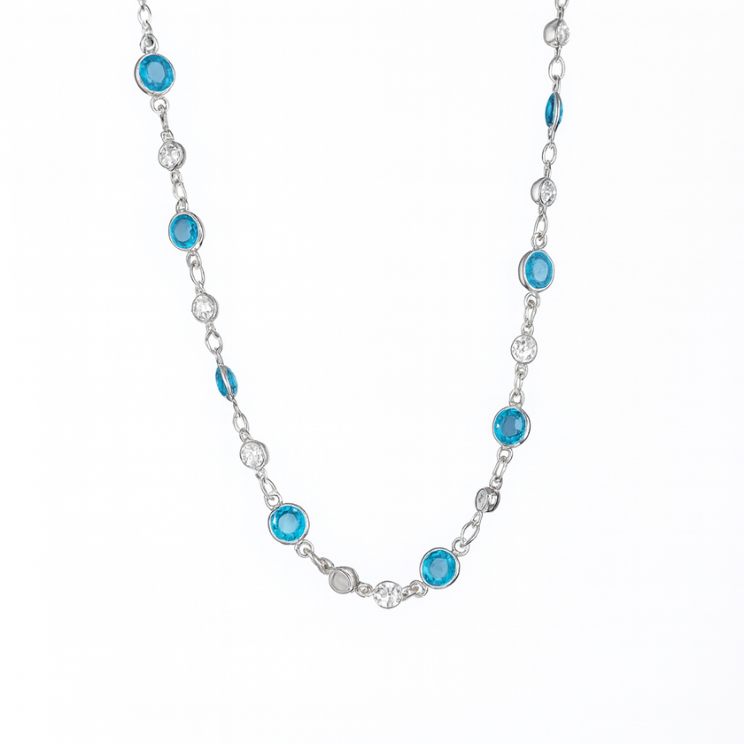Blue Crystal Geometric Chain Necklace