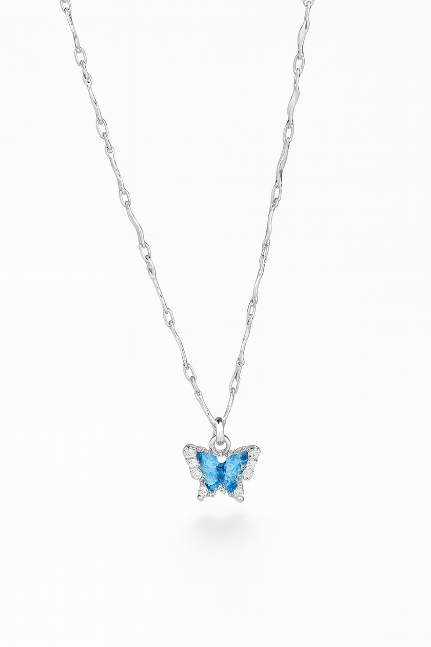 Blue Crystal Butterfly Necklace