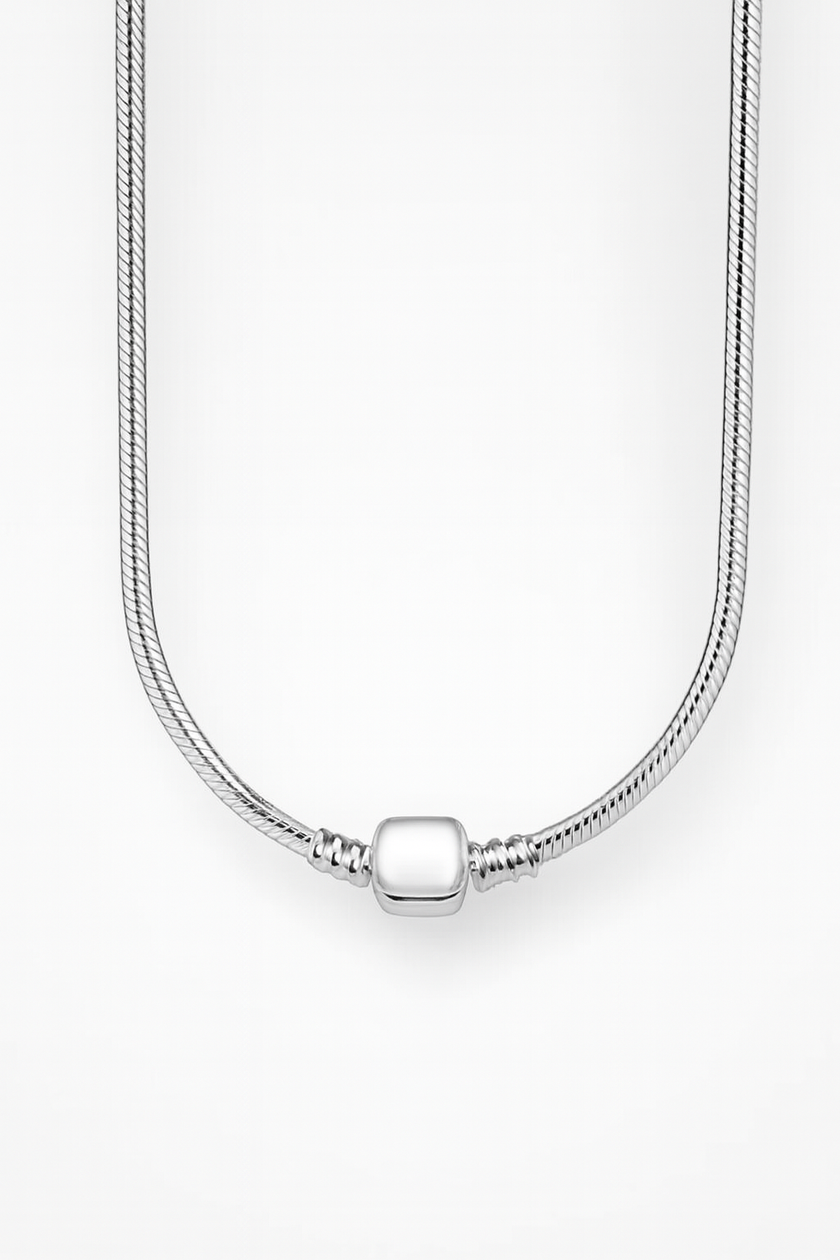 Silver Necklace with Classic Barrel Clasp