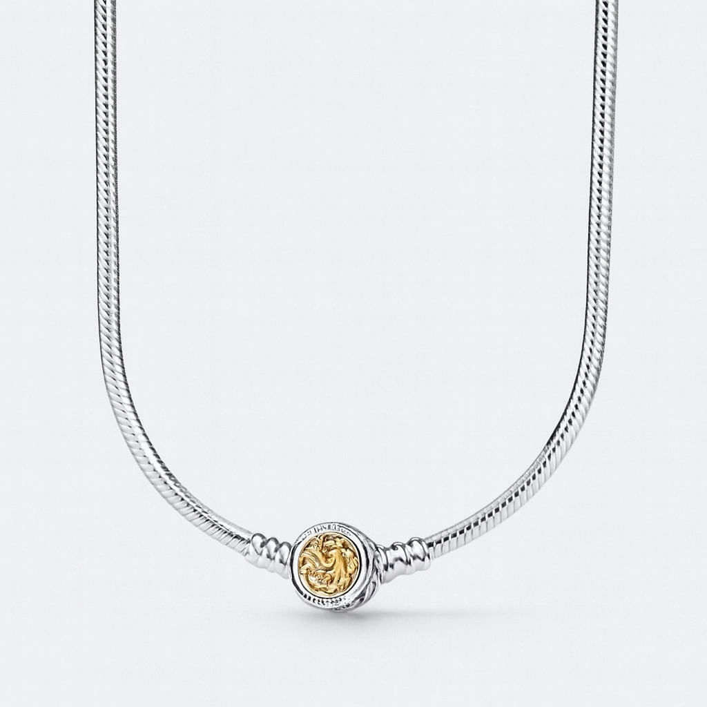Silver Necklace with Gold Lion Medallion Clasp