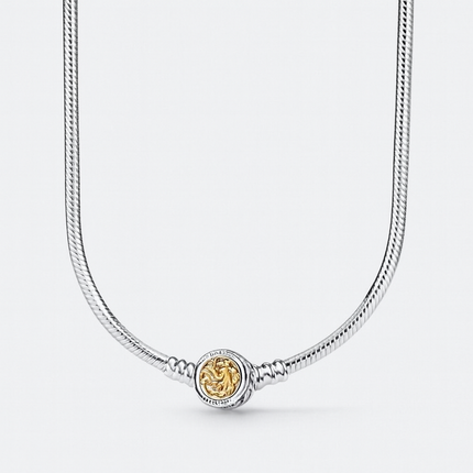 Silver Necklace with Gold Lion Medallion Clasp