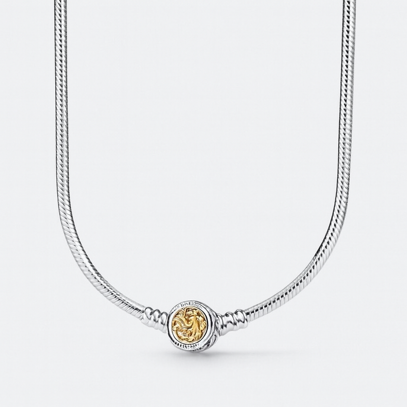Silver Necklace with Gold Lion Medallion Clasp
