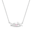 Silver Cat Couple Necklace with Pink Heart Crystal