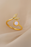 Elegant Leaf & Opal Glow Ring
