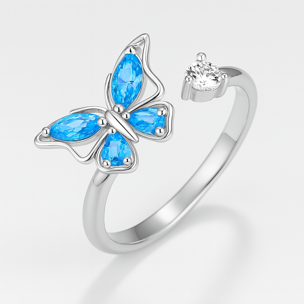 Blue Butterfly Crystal Ring