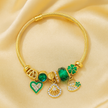 Emerald Charm Gold Bangle Bracelet