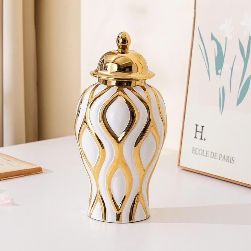 Golden Geometric Ceramic Ginger Jars