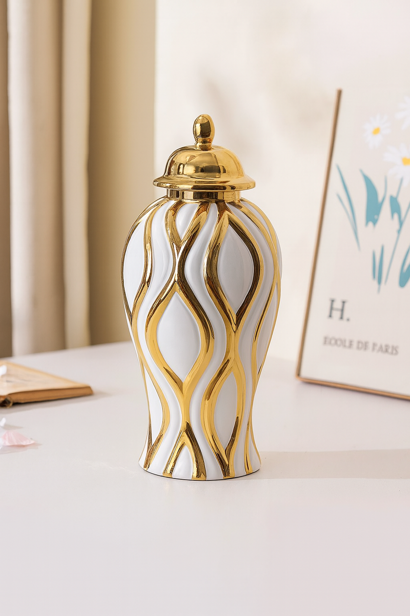 Golden Geometric Ceramic Ginger Jars