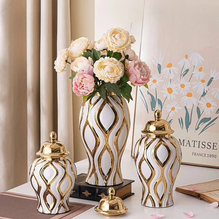 Golden Geometric Ceramic Ginger Jars