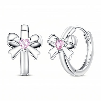 Pink Heart Bow Earrings