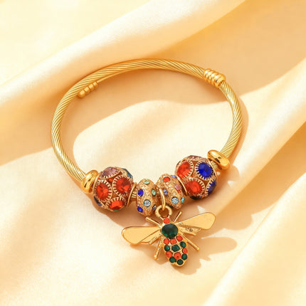 Colorful Bee Charm Gold Bangle Bracelet