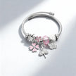 Silver Butterfly & Pink Charm Bangle Bracelet
