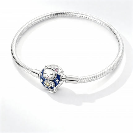 Silver Moon Cat Charm Bracelet