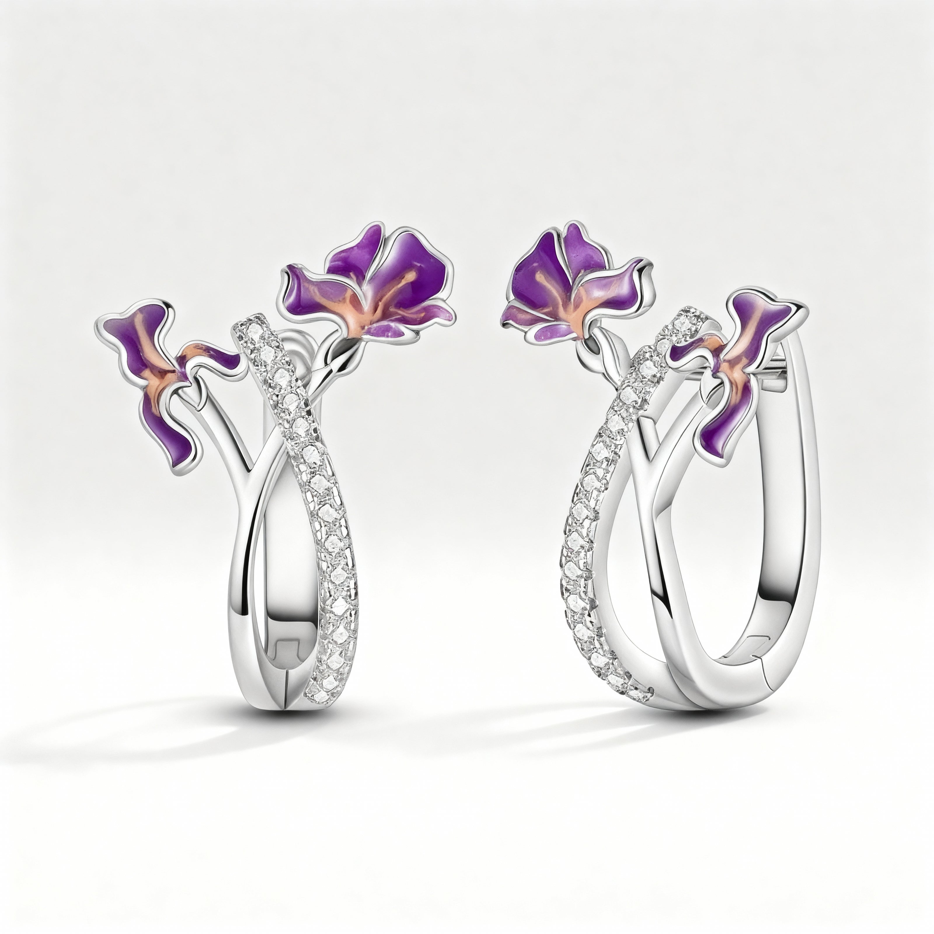 Purple Blossom Hoop Earrings