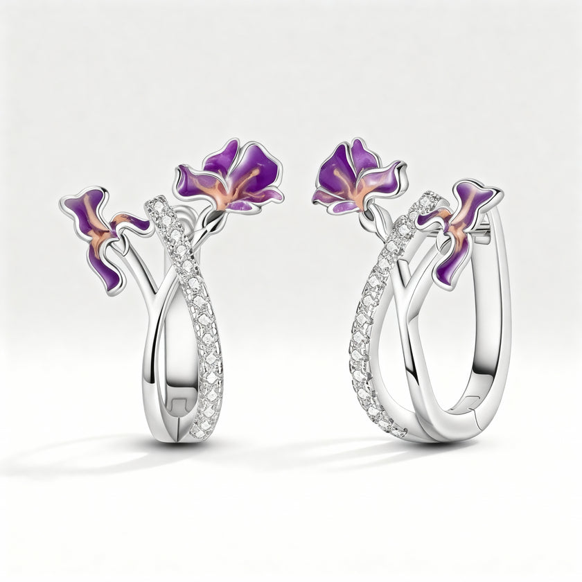 Purple Blossom Hoop Earrings