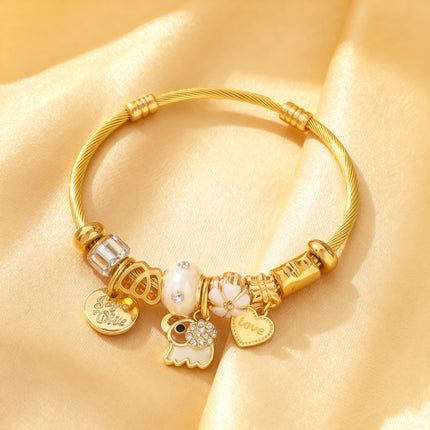 Golden Love Charm Bangle Bracelet