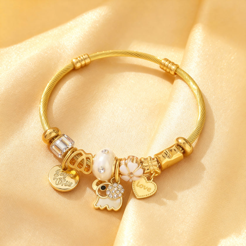 Golden Love Charm Bangle Bracelet