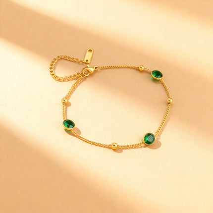 Gold Green Crystal Chain Bracelet