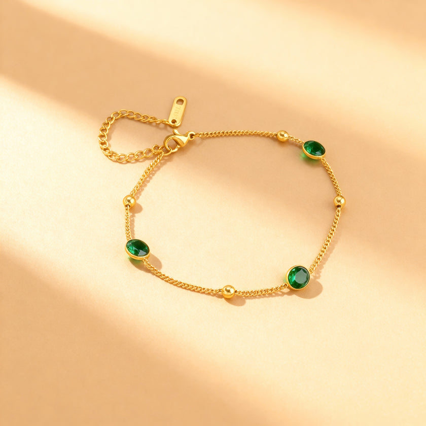 Gold Green Crystal Chain Bracelet