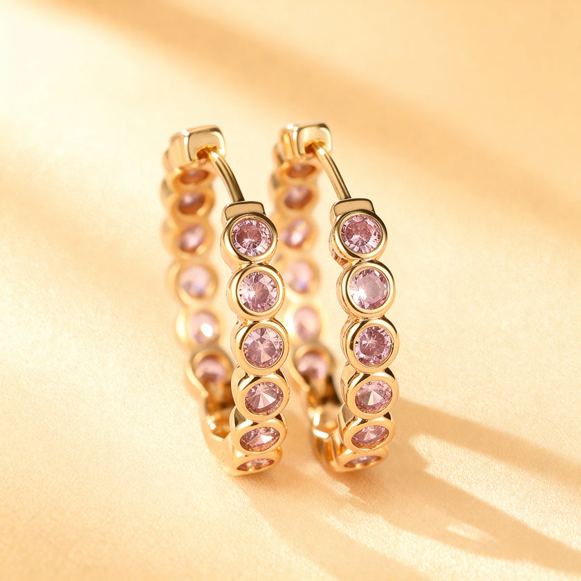 Sparkling Gemstone Hoop Earrings