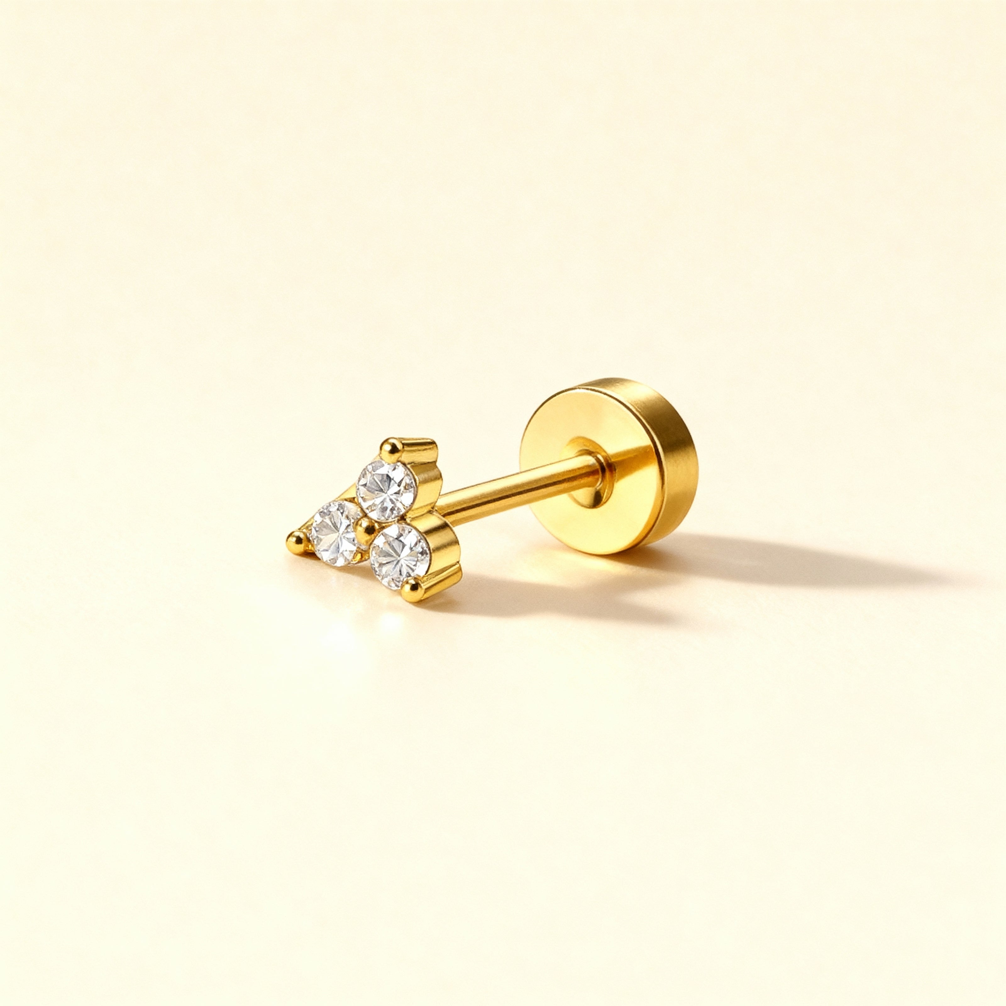 Triple Diamond Gold Stud Earring