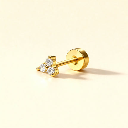 Triple Diamond Gold Stud Earring