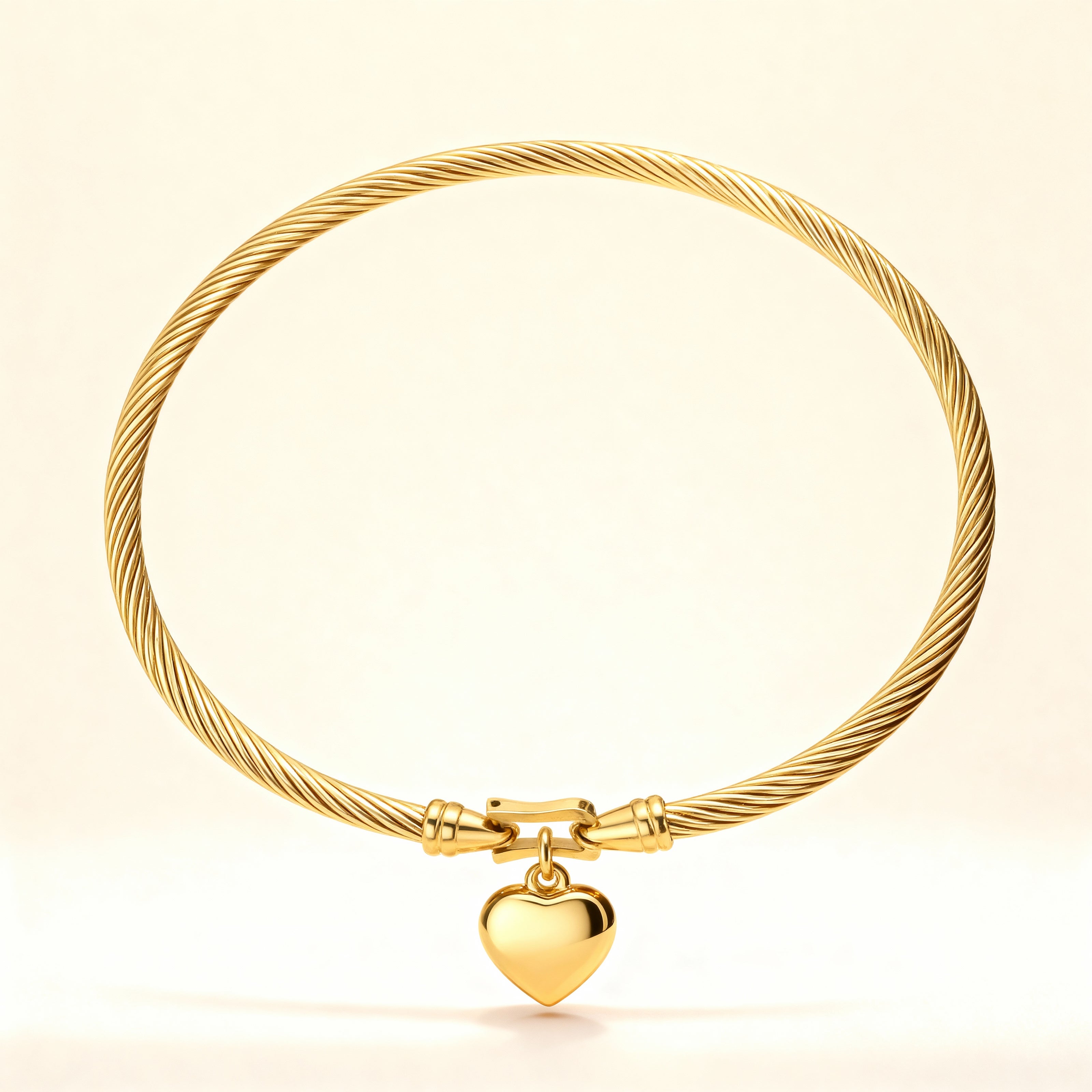 Golden Heart Charm Bangle Bracelet