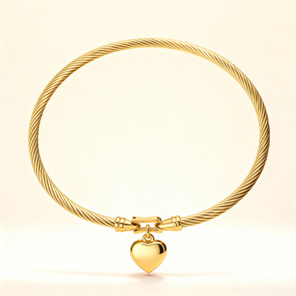 Golden Heart Charm Bangle Bracelet