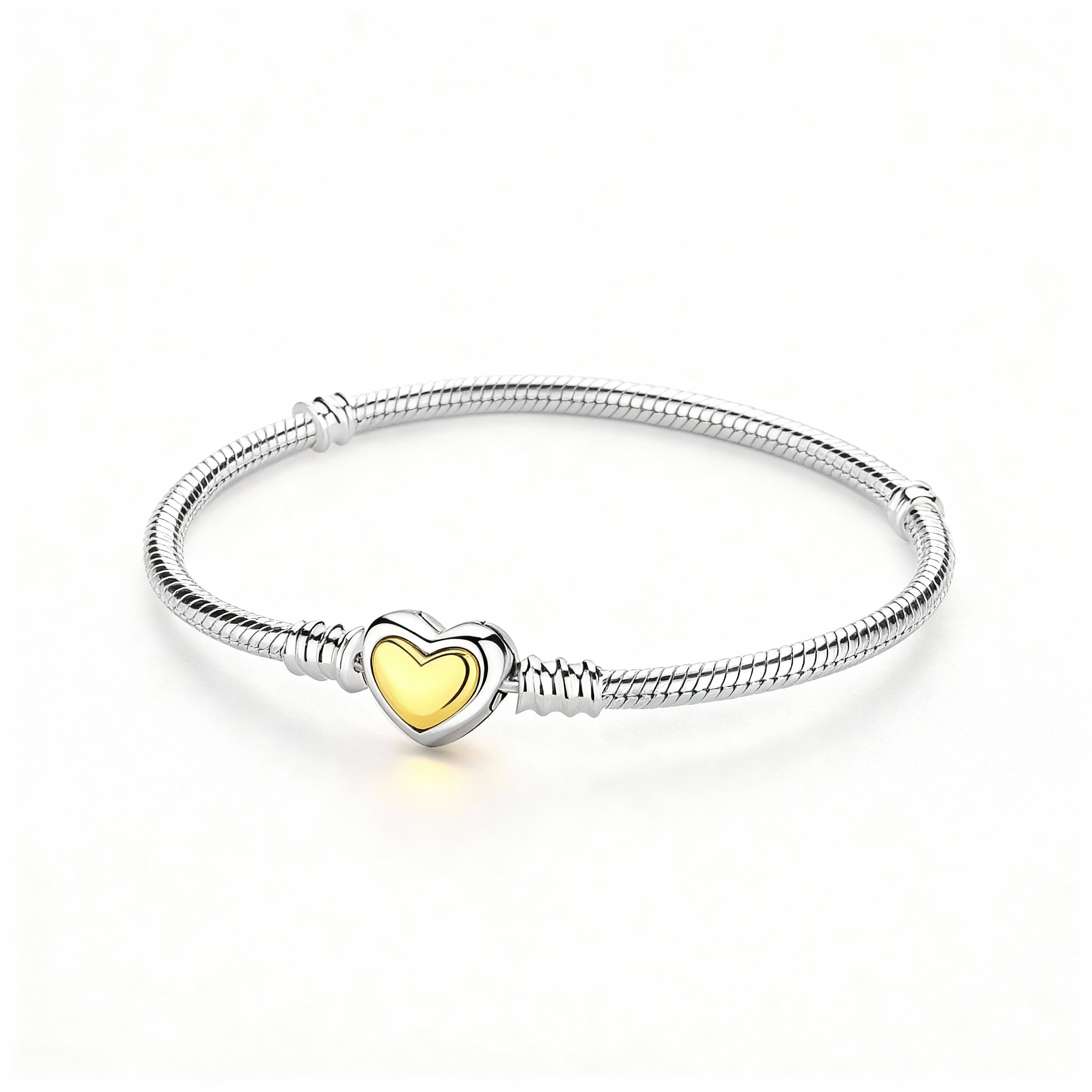 Snake Chain Bracelet with Gold Heart Clasp