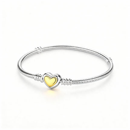 Snake Chain Bracelet with Gold Heart Clasp