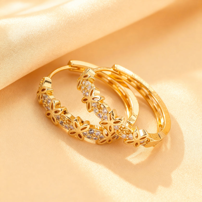 Golden Floral Hoop Earrings