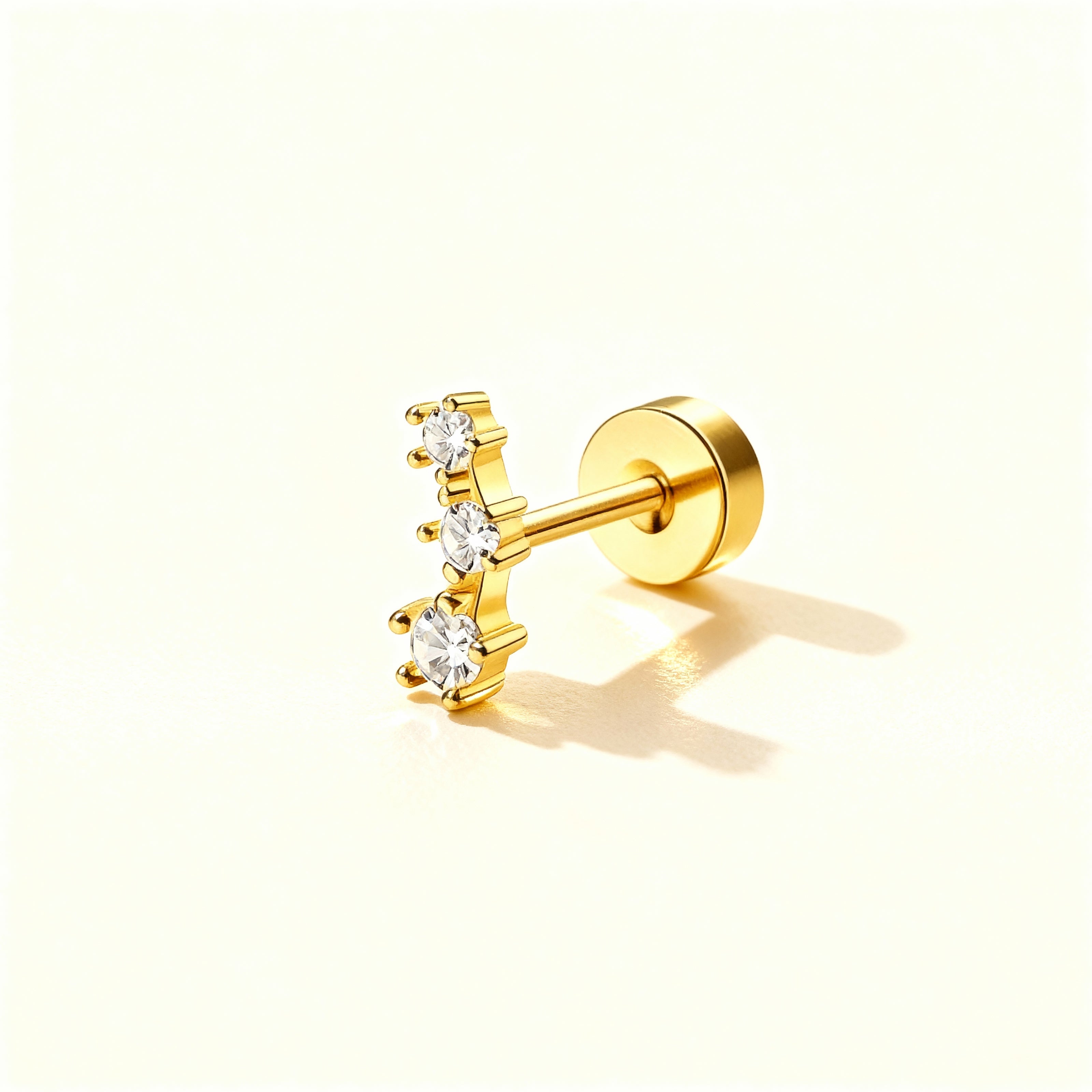 Triple Crystal Gold Stud Earring