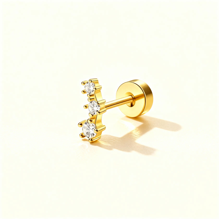 Triple Crystal Gold Stud Earring